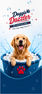 Doggie Dazzler splash screen with a golden retriever in a wash tub